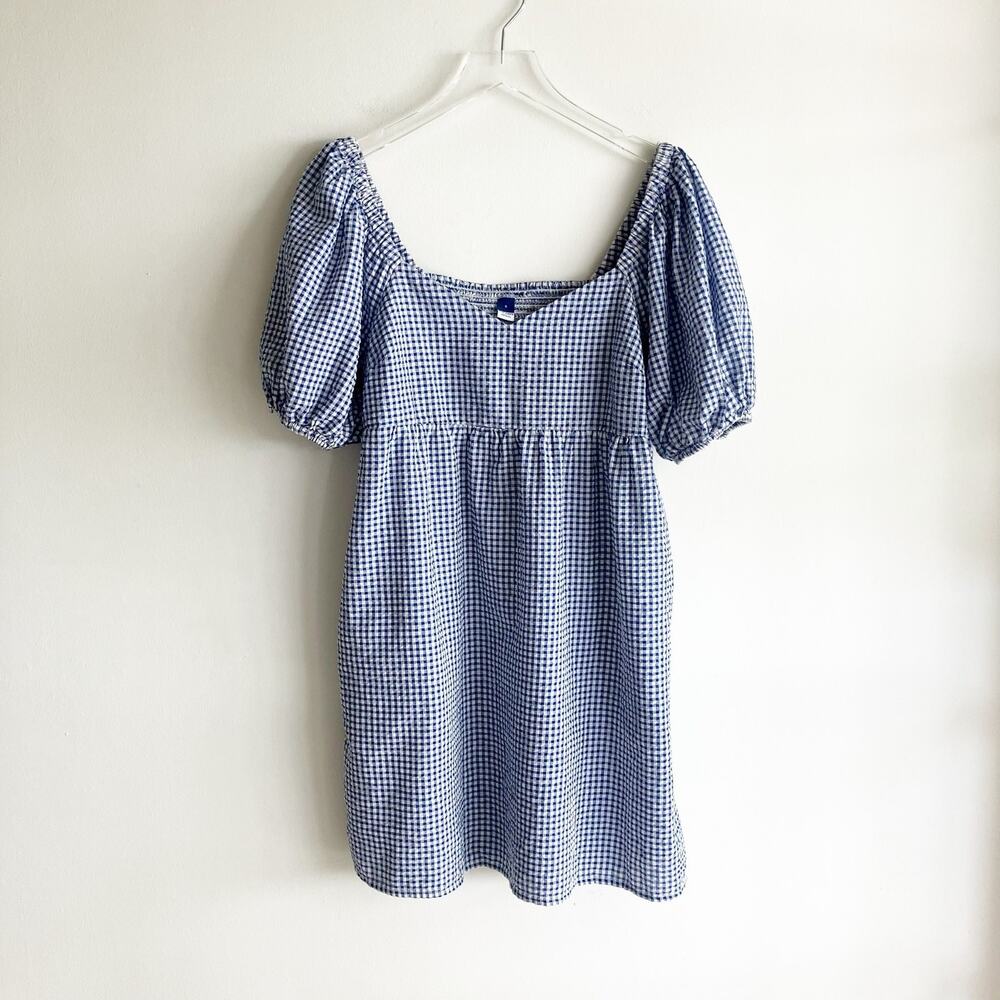 Old Navy Small Dress Blue Gingham Puff Sleeve Empire Waist Pockets Cottagecore